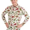 Christmas Dinosaurs Button Up Shirt For Adults
