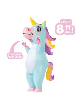 Inflatable Blue Unicorn Costume For Adults -Halloween Costume Shop adult inflatable blue unicorn costume alt 3
