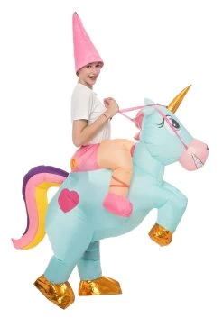 Adult Inflatable Riding-A-Blue Unicorn Costume -Halloween Costume Shop adult inflatable riding a blue unicorn costume alt 5