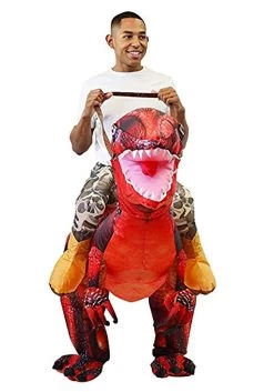 Adult Inflatable Riding-A-Red Raptor Costume -Halloween Costume Shop adult inflatable riding a red raptor costume alt 2