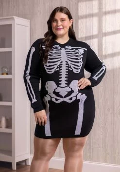 Loose Fit Skeleton Sweater Dress For Women -Halloween Costume Shop adult skeleton loose fit sweater dress alt 1