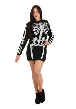Loose Fit Skeleton Sweater Dress For Women -Halloween Costume Shop adult skeleton loose fit sweater dress alt 4