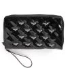 Bat Studded Quilted Faux Patent Zip-Around Black Wallet -Halloween Costume Shop bat studded quilted patent wallet