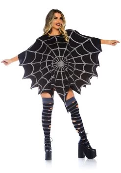 LEG AVENUE Black Glitter Spider Web Women's Poncho Costume