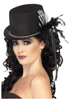 Smiffys Women's Black Top Hat With Skeleton Hand