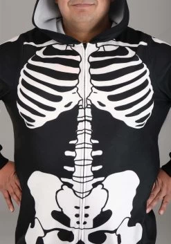 Plus Size Cozy Skeleton Adult Costume Onesie 9 Plus Size Cozy Skeleton Adult Costume Onesie -Halloween Costume Shop cozy skeleton onesie alt 3