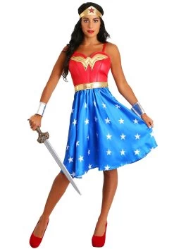 Women's Plus Size Deluxe Long Dress Wonder Woman Costume