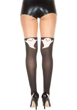 MUSIC LEGS Ghost Print Tights For Women -Halloween Costume Shop ghost print tights alt 1