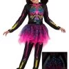 Neon Skeleton Costume Dress For Girls