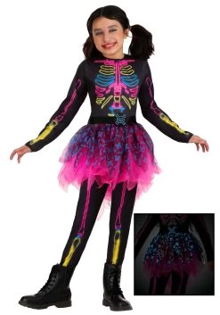 Neon Skeleton Costume Dress For Girls