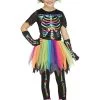 Fun World Girls Rainbow Foil Skele-Girl Costume 2 Fun World Girls Rainbow Foil Skele-Girl Costume -Halloween Costume Shop girls rainbow foil skele girl costume