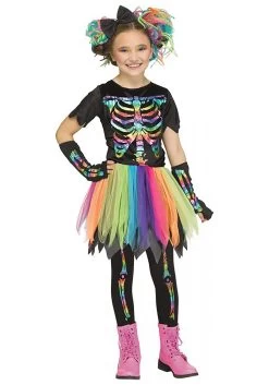 Fun World Girls Rainbow Foil Skele-Girl Costume