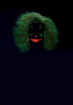 Bright Red Glow In The Dark Curly Clown Wig For Adults -Halloween Costume Shop glow in the dark bright red curly clown wig alt 3