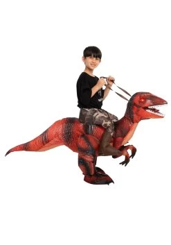 Inflatable Riding A Red Raptor Costume For Kids -Halloween Costume Shop kids inflatable riding a red raptor costume alt 3