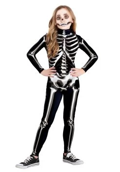 Metallic Silver Skeleton Costume For Kids