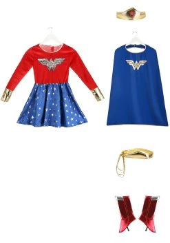 Girl's Long Sleeve Dress Wonder Woman Costume -Halloween Costume Shop kids wonder woman long sleeve dress costume alt 9