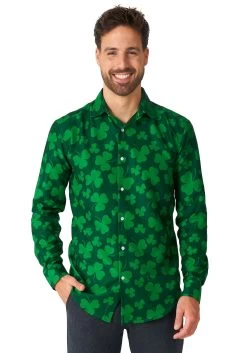 Mens Suitmeister Button Up St. Pats Green Shirt -Halloween Costume Shop mens suitmeister button up st pats green shirt alt 3