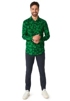 Mens Suitmeister Button Up St. Pats Green Shirt -Halloween Costume Shop mens suitmeister button up st pats green shirt alt 4
