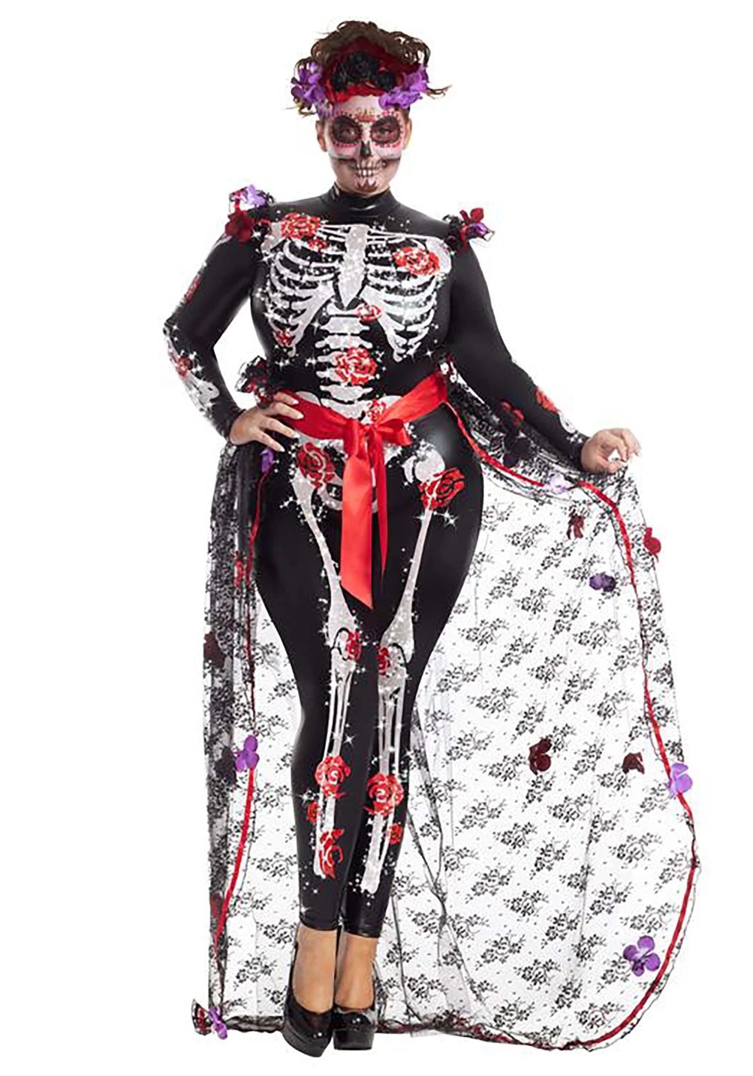 Plus Size Women's Rosas Day Of The Dead Costume 3 Plus Size Women's Rosas Day Of The Dead Costume