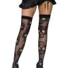 LEG AVENUE Sugar Skull Net Thigh High Stockings For Women -Halloween Costume Shop sugar skull net thigh high tights