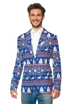 Suitmeister Nordic Christmas Blue Blazer -Halloween Costume Shop suitmeister christmas blue nordic blazer alt 2