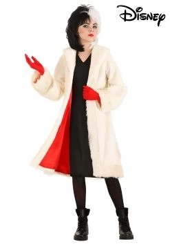 Cruella De Vil Coat Costume For Teens From Disney's 101 Dalmatians -Halloween Costume Shop tween cruella de vil costume alt 4