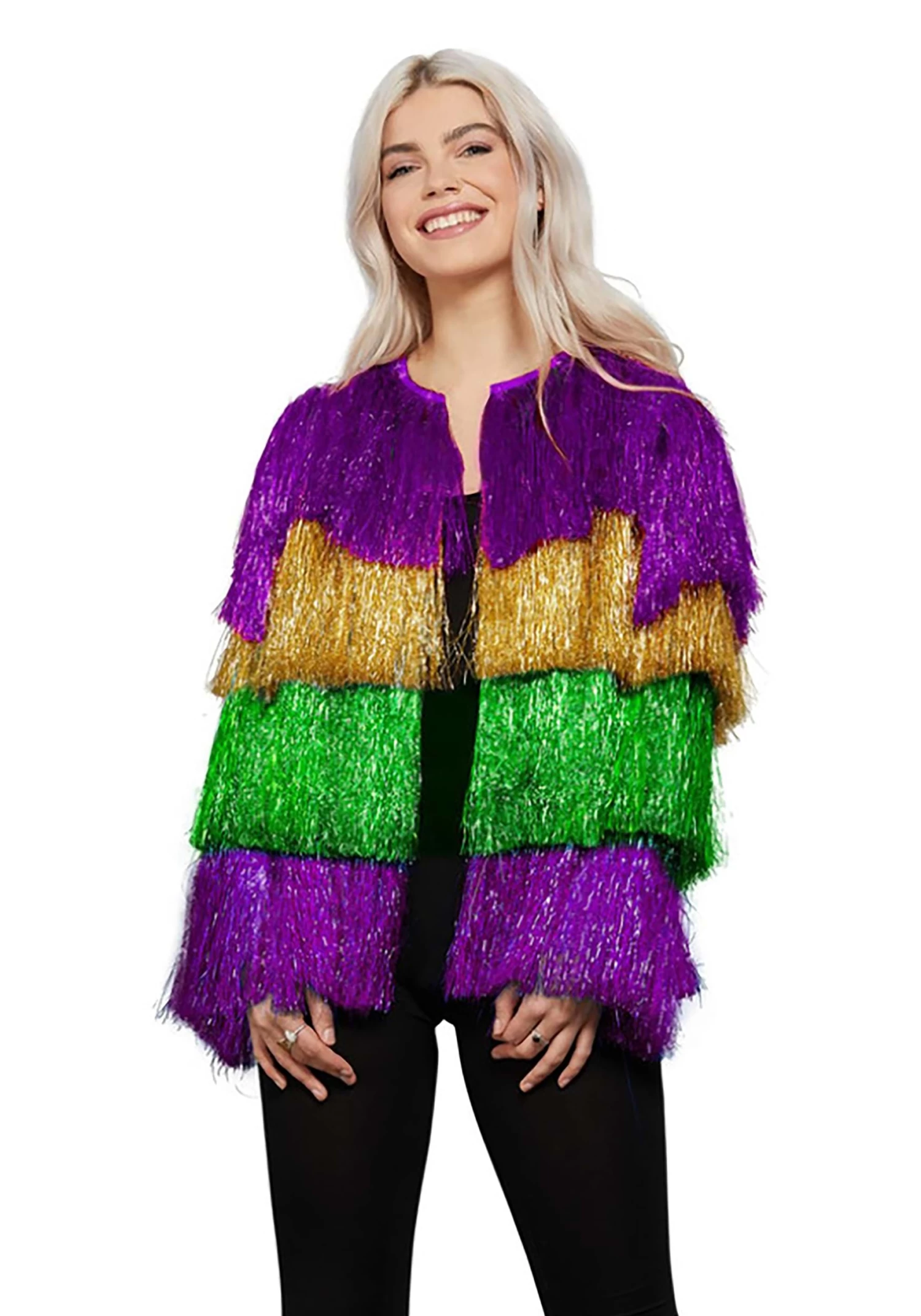 Smiffys Mardi Gras Fringe Tinsel Jacket For Women 3 Smiffys Mardi Gras Fringe Tinsel Jacket For Women