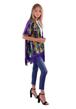 Mardi Gras Sequined Shrug For Women -Halloween Costume Shop womens mardi gras sequin shawl alt 2