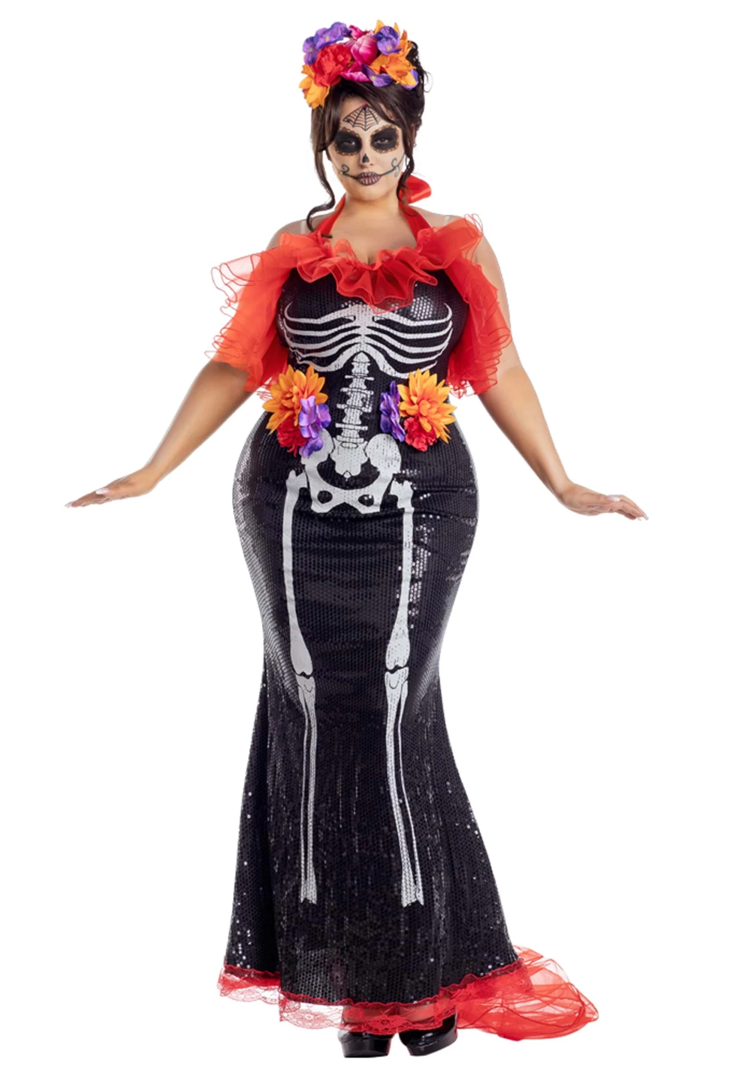 Plus Size Women's Glamour Muerta Day Of The Dead Costume 3 Plus Size Women's Glamour Muerta Day Of The Dead Costume