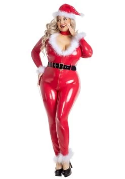 Plus Size Women's Liquid Latex Santa Jumpsuit