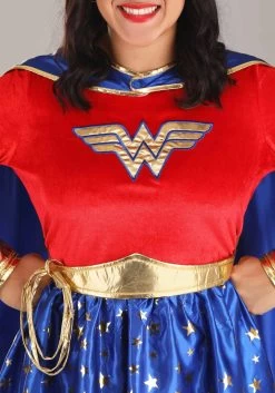 Wonder Woman Plus Size Long Sleeved Costume Dress For Women 14 Wonder Woman Plus Size Long Sleeved Costume Dress For Women -Halloween Costume Shop wonder woman plus size adult long sleeve dress cos alt 3