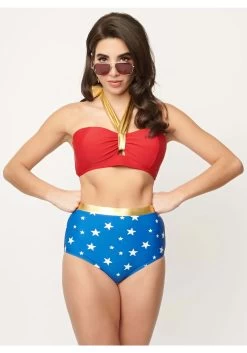 Wonder Woman X UV Halter Red And Gold Bikini Top -Halloween Costume Shop wonder woman x uv halter bikini top alt 2