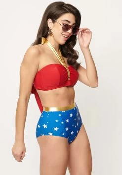 Wonder Woman X UV Halter Red And Gold Bikini Top -Halloween Costume Shop wonder woman x uv halter bikini top alt 3